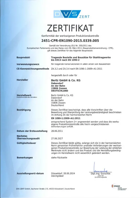 Werkseigene Produktionskontrolle nach EN 1090
