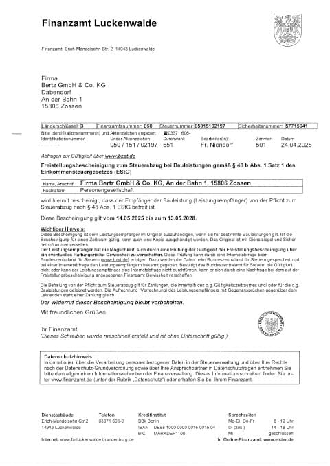 Freistellungsbescheinigung