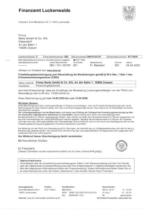 Freistellungsbescheinigung
