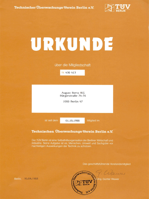 TÜV Mitgliedsurkunde