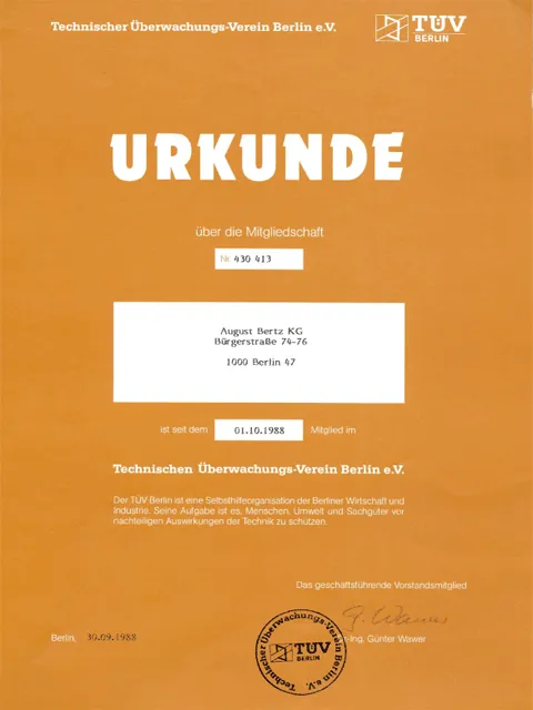 TÜV Mitgliedsurkunde
