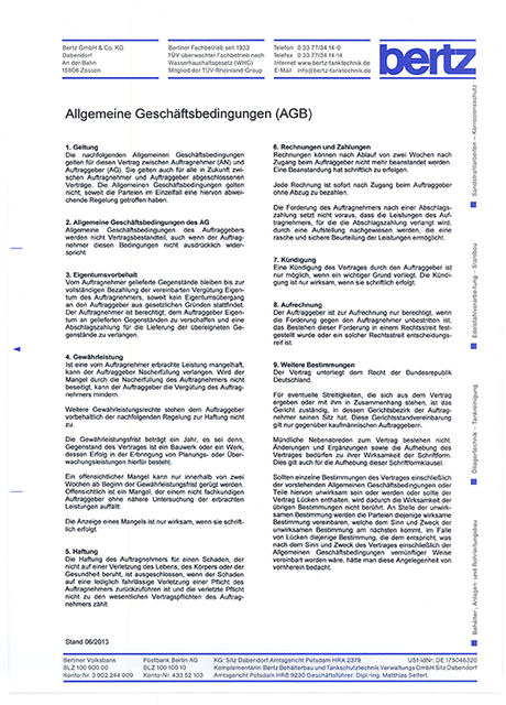 bertz Tanktechnik Allgemeine Geschäftsbedingungen