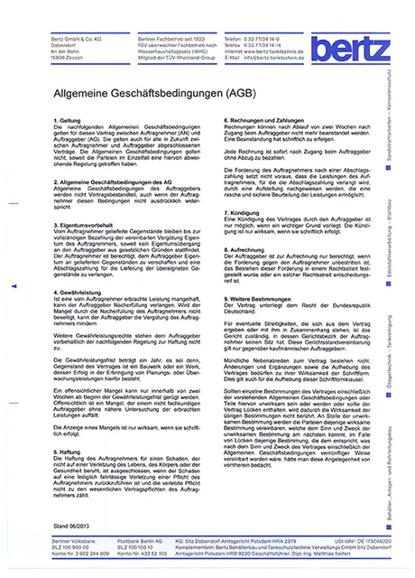 bertz Tanktechnik Allgemeine Geschäftsbedingungen
